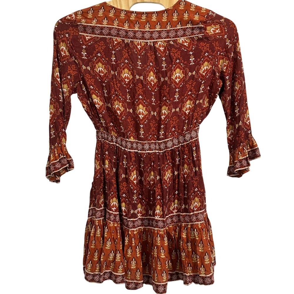 Idyllwind Miranda Lambert Paisley Boho Mini Dress Rust Women's XXL Pockets Fall - Picture 6 of 15